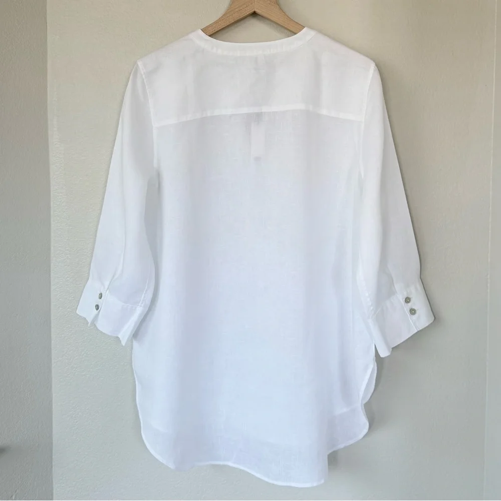 CHICO’S NWT 2 / Women’s L No Iron Linen Tunic in Optic White • Neutral Blouse - Picture 5 of 11